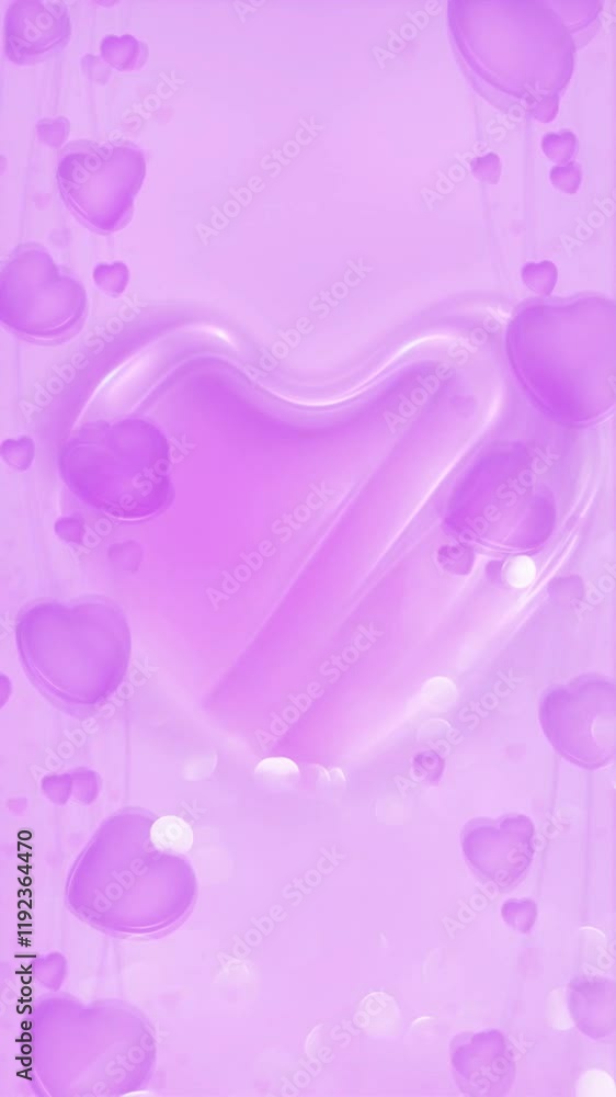 Vertical loop animation template with pink holographic iridescent heart on love background for festive endless footage. Vertical loop animation template with pink holographic iridescent heart on love background for festive endless footage.