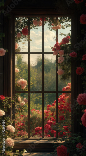 A Gentle Perspective Through a Gazebo Window with Romantic Scenery Beyond