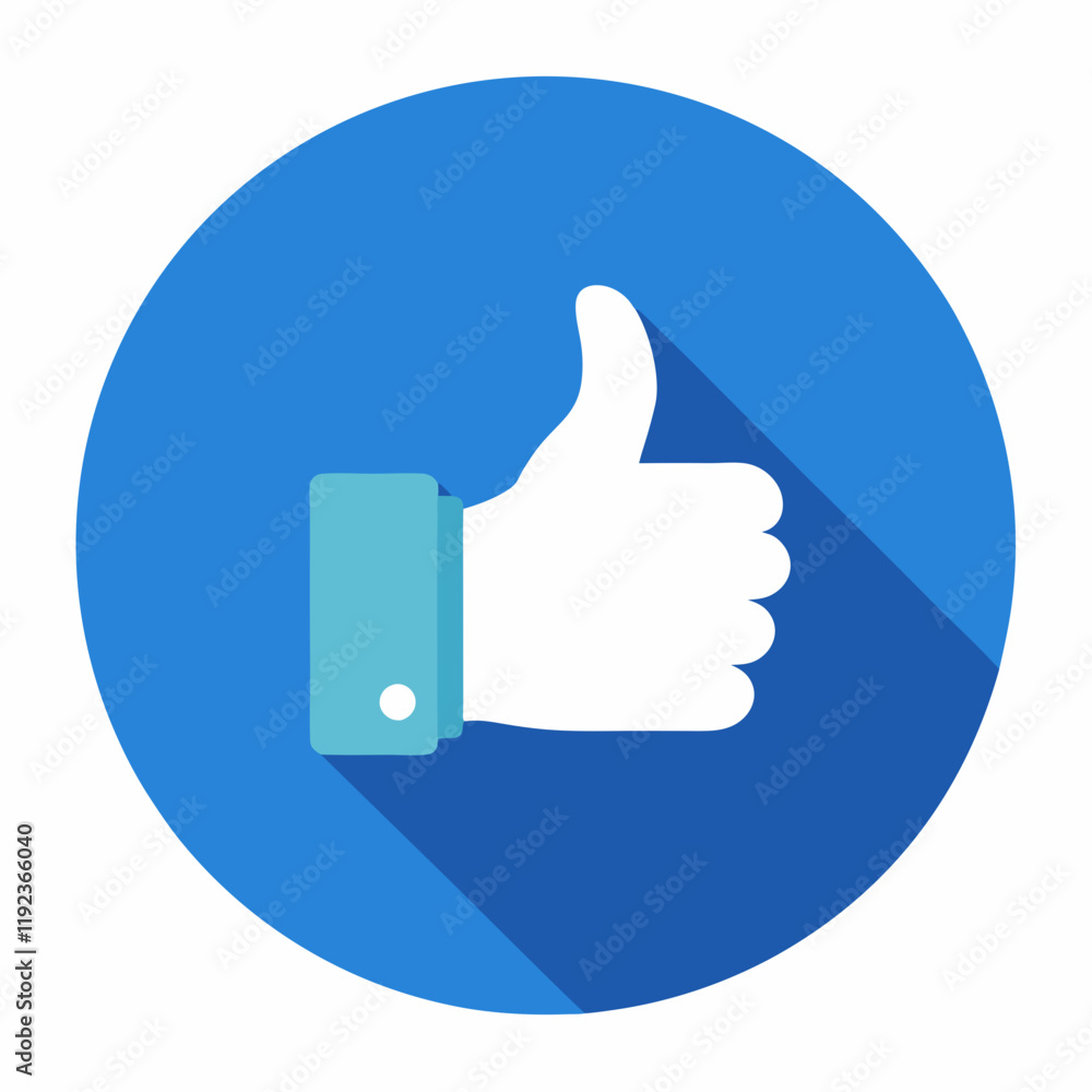 Thumbs-Up Icon in Blue Circle with Long Shadow Thumbs-Up Icon in Blue Circle with Long Shadow