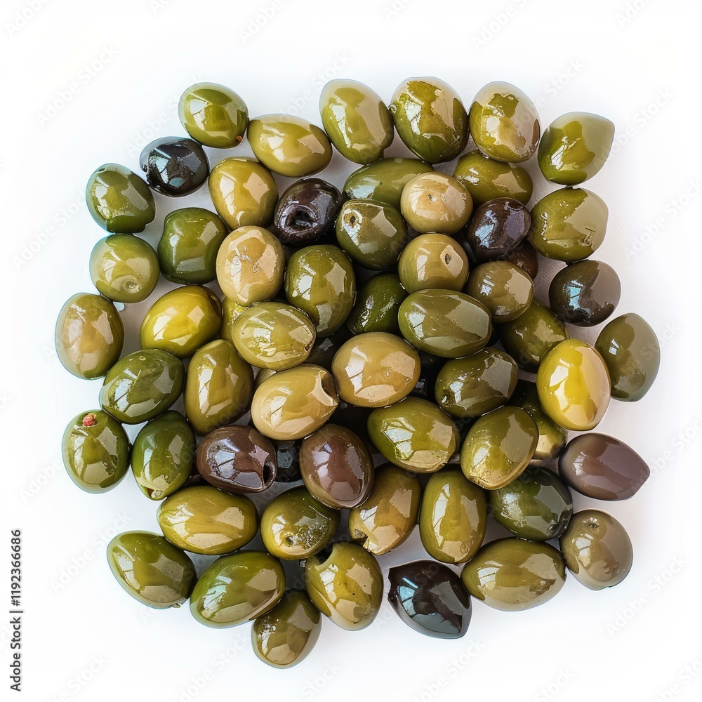 Shiny green and black olives forming a square shape, creating an appealing image for food and culinary themes Shiny green and black olives forming a square shape, creating an appealing image for food and culinary themes