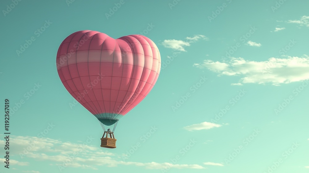 Fototapeta premium Romantic Heart Shaped Hot Air Balloon Soaring Through a Pastel Sky