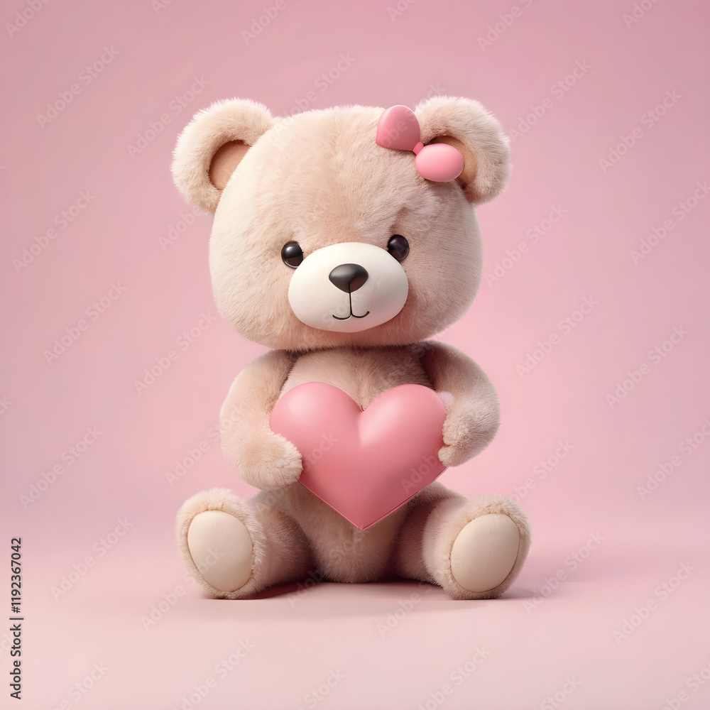 3D render of a cute teddy bear holding a heart-shaped pillow, isolated on a pastel pink background in ultra-high-definition 8K 3D render of a cute teddy bear holding a heart-shaped pillow, isolated on a pastel pink background in ultra-high-definition 8K