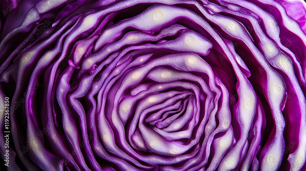 Obraz premium A vibrant purple cabbage reveals its intricate layers and texture