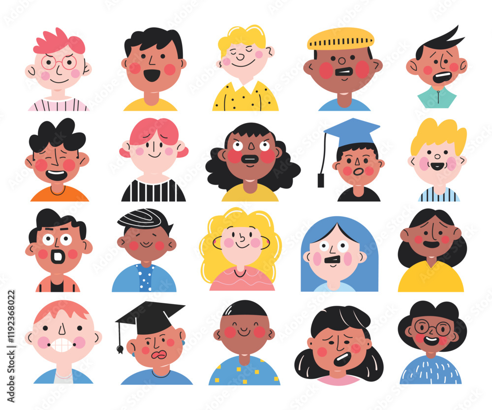 Vector Hand Drawn Kids Face Illustration Set of Adorable Characters for Children’s Projects Vector Hand Drawn Kids Face Illustration Set of Adorable Characters for Children’s Projects