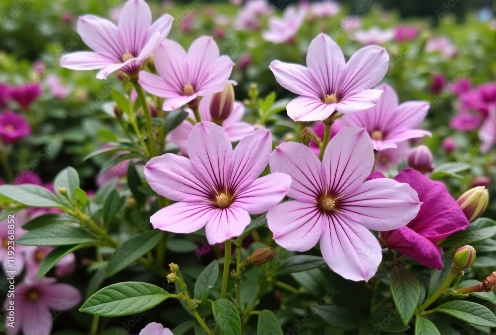 Light Pink Flowers with Darker Veins and Yellow Centers Light Pink Flowers with Darker Veins and Yellow Centers