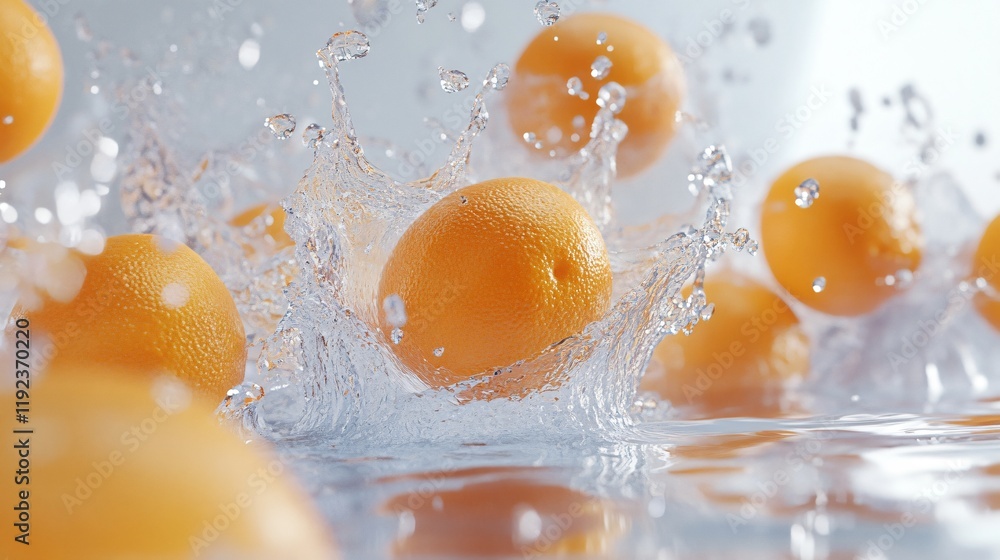 Fresh Oranges Splashing in Clear Water with Bubbles and Ripples Fresh Oranges Splashing in Clear Water with Bubbles and Ripples
