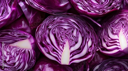 Sliced red cabbage showing vibrant purple layers