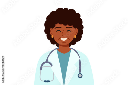 Portrait of female doctor isolated on white background. Concept of medicine, healthcare, clinic, assistance. Vector hand drawn illustration.