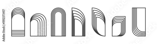 Minimalist decorative aesthetic arch frame, vector linear design elements in art deco style. Linear geometric shapes.