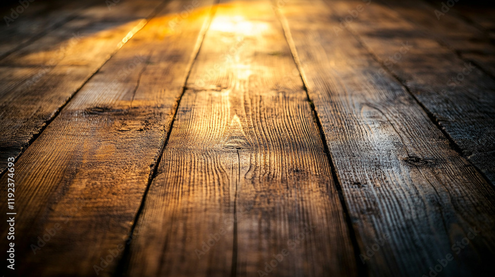 Sunlight illuminating wooden planks in a rustic interior setting during golden hour Sunlight illuminating wooden planks in a rustic interior setting during golden hour
