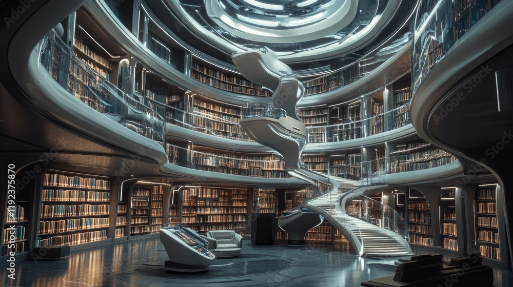 Obraz premium Futuristic Library: A Modern Architectural Marvel