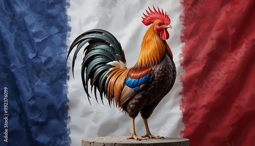 Detailed Rooster Against a French Flag Background photo