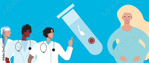 Pregnant woman as a concept of family planning using in vitro fertilization, flat vector stock illustration, consultation with gynecologists and ruproductologists for IVF