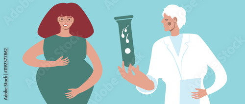 Pregnant woman as a concept of family planning using in vitro fertilization, flat vector stock illustration, consultation with a fertility specialist for IVF