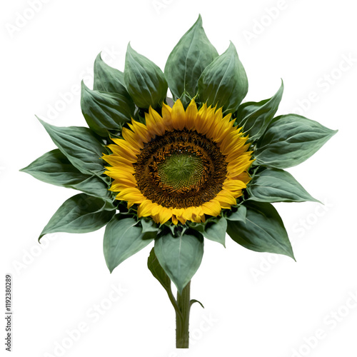 Closeup on the Head of a Sunflower Blooming Isolated on Pure White Background for Design and Decoration Use