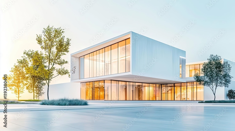 Obraz premium Architect sketching idea. Modern architectural masterpiece showcasing sleek design and abundant natural light.
