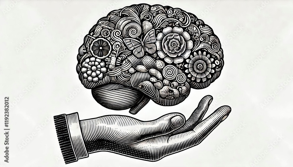 Obraz premium brain , hand-drawn vintage illustration . engraving style