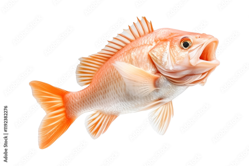 Golden Perch fish with open mouth, detailed fins and scales isolated on white transparent background. Concept of marine wildlife and fishing Golden Perch fish with open mouth, detailed fins and scales isolated on white transparent background. Concept of marine wildlife and fishing