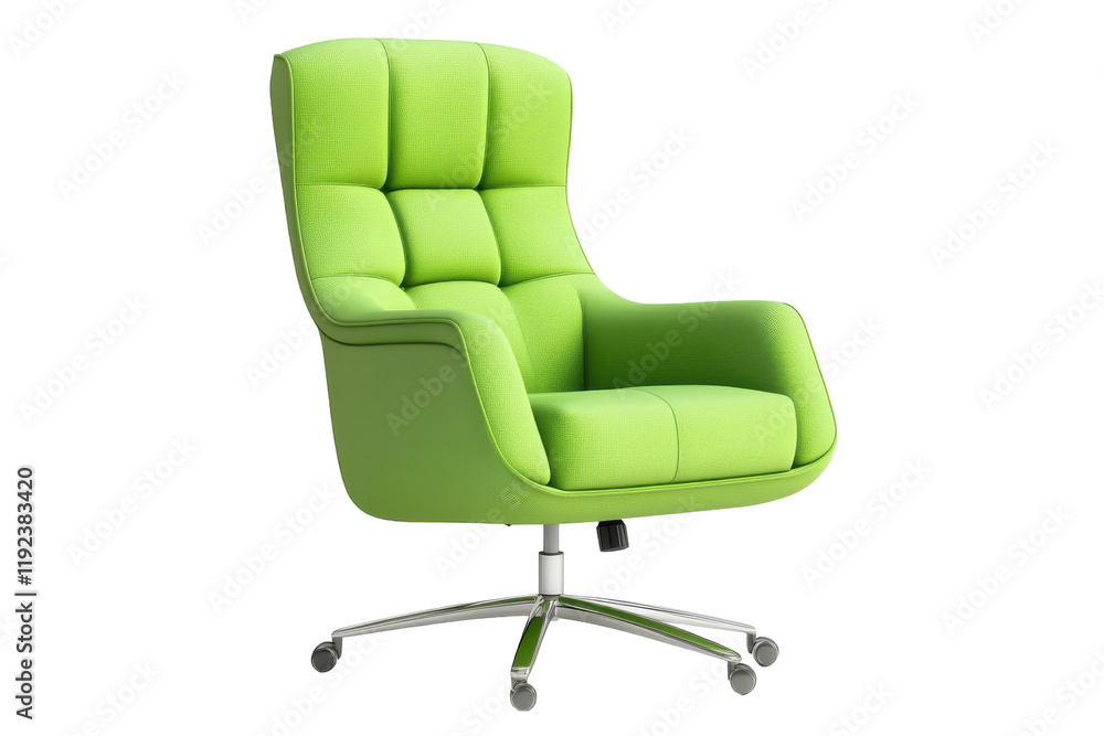 Fototapeta premium A vibrant green ergonomic chair enhances the workspace with a modern twist at midday