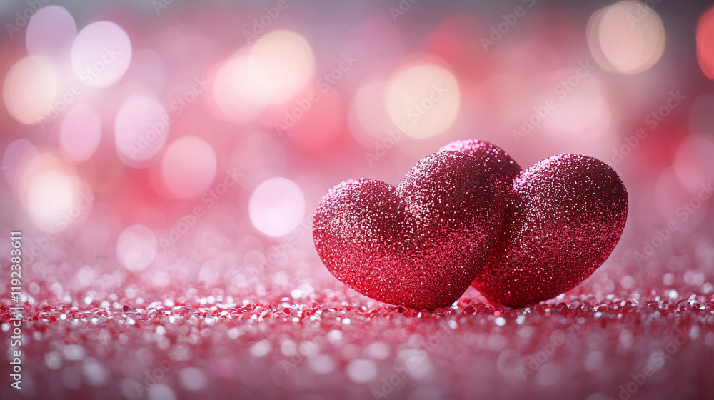 Obraz premium Glittery pink hearts on a sparkling background for Valentine's Day celebration