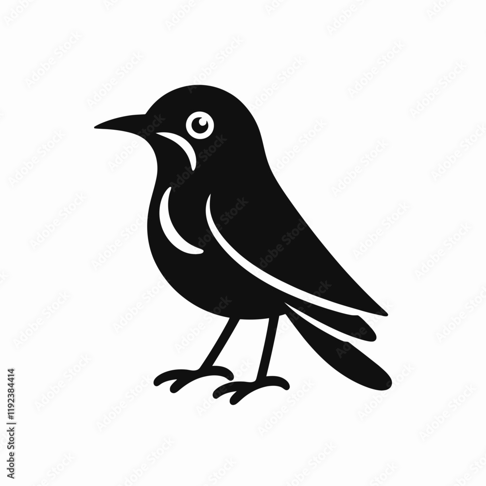 Obraz premium very simple flat and minimalist Nightingale in black on a white background