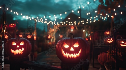 Wallpaper Mural A spooky Halloween scene with glowing jack-o'-lanterns and festive lights. Torontodigital.ca