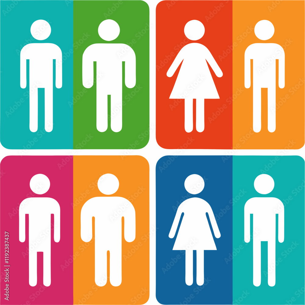 Colorful Male and Female Restroom Icons in Split Design Colorful Male and Female Restroom Icons in Split Design