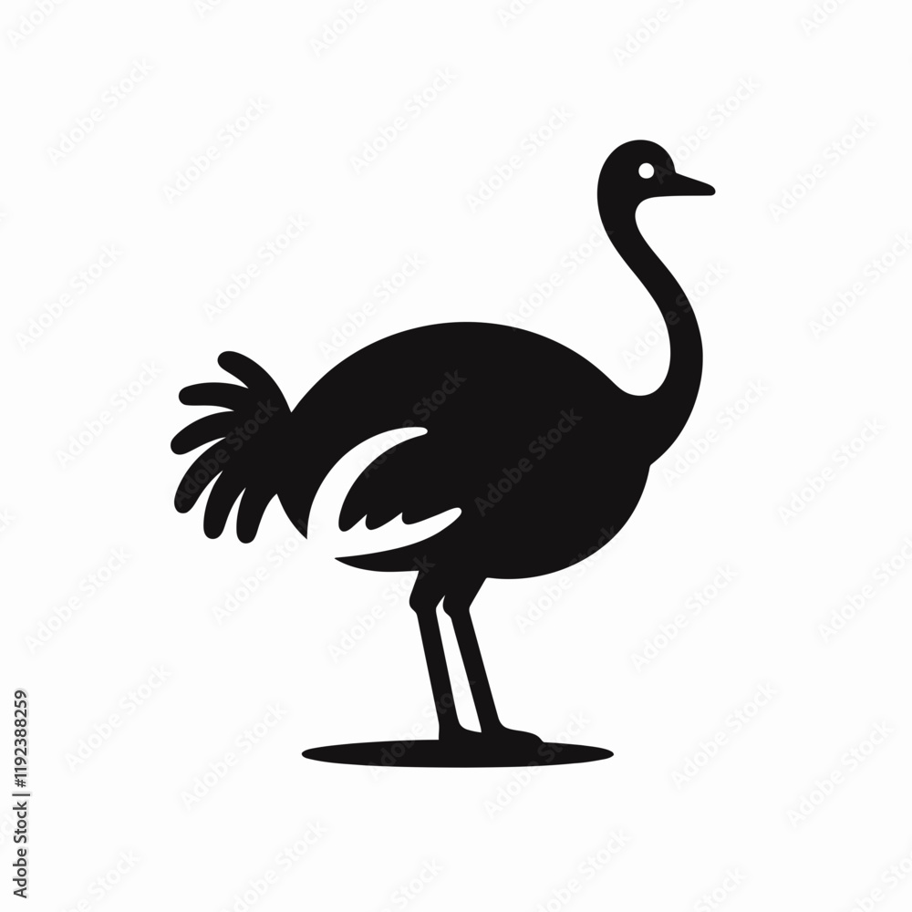 Fototapeta premium very simple flat and minimalist Ostrich in black on a white background