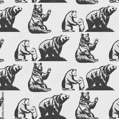 bear silhouettes vector icon seamless pattern background
