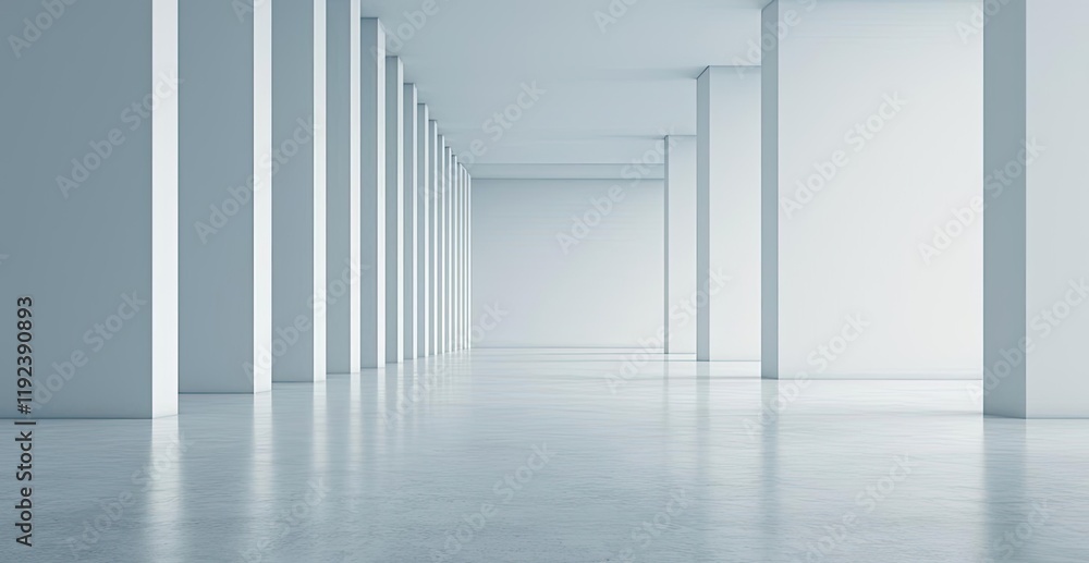 Minimal symmetry idea. Spacious empty modern interior with white walls and polished concrete floor. Minimal symmetry idea. Spacious empty modern interior with white walls and polished concrete floor.