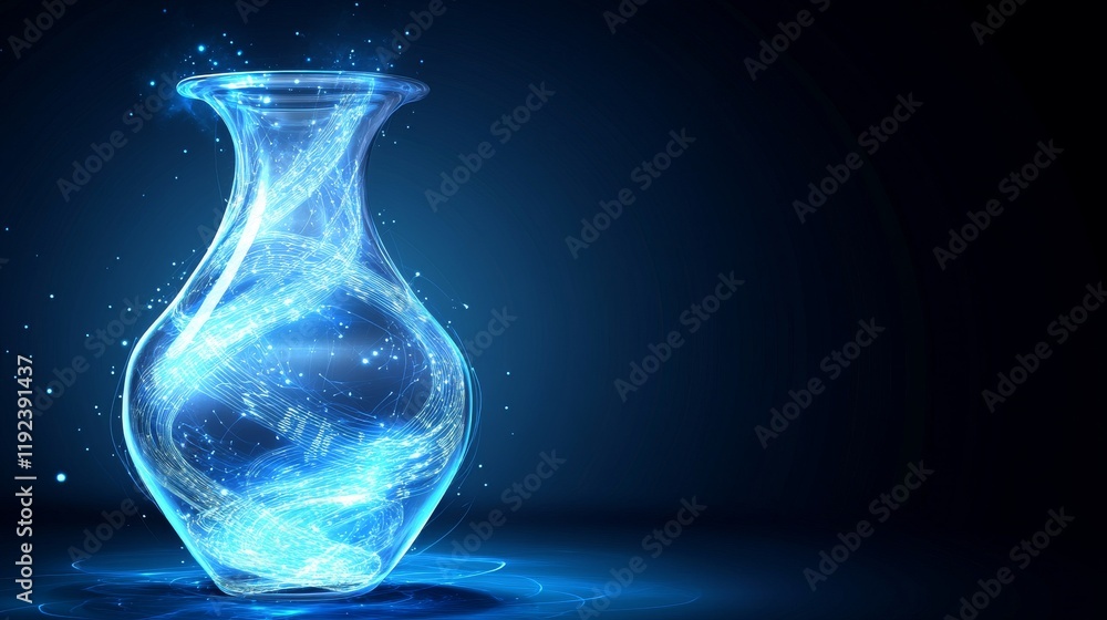 Glass Spiral-Shaped Vase Made of Data with Lines and Dots on Dark Gradient Background Glass Spiral-Shaped Vase Made of Data with Lines and Dots on Dark Gradient Background