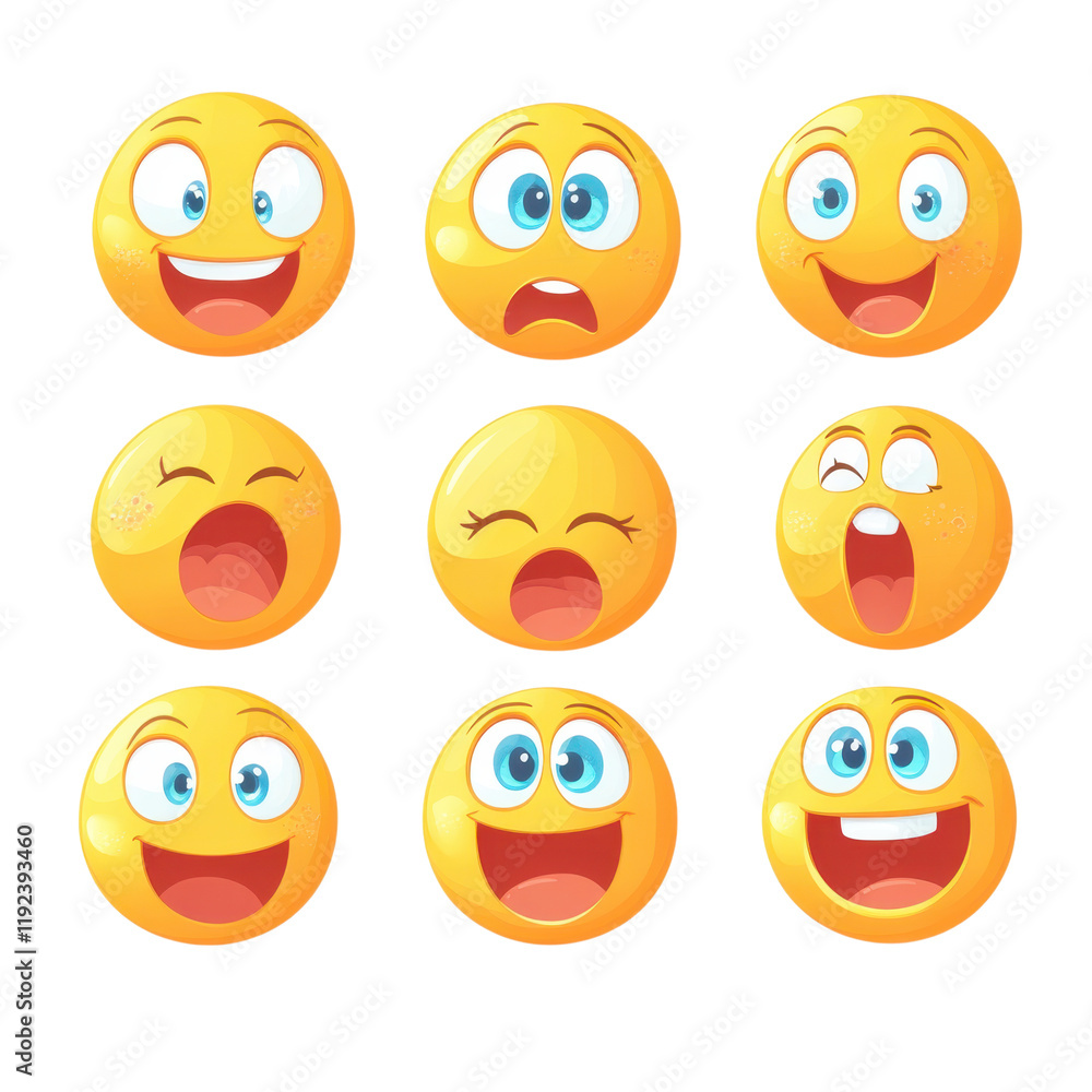 Bright and cheerful emoji symbols displaying various emotions like happiness, surprise, and excitement. These colorful expressions can enhance communication and convey feelings effectively Bright and cheerful emoji symbols displaying various emotions like happiness, surprise, and excitement. These colorful expressions can enhance communication and convey feelings effectively