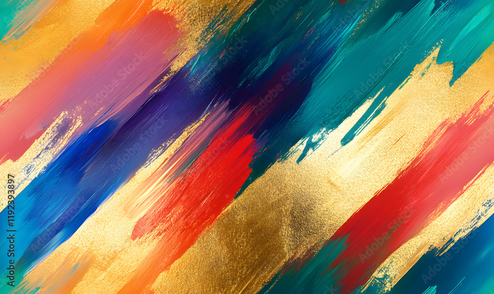 Fototapeta premium rainbow brushstroke with gold foil gradient, Generative AI