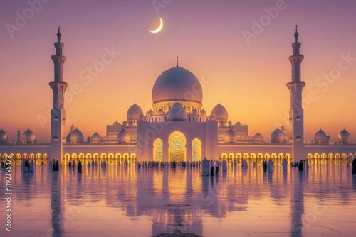 Grand Mosque at Sunset: A Majestic Arabian Night