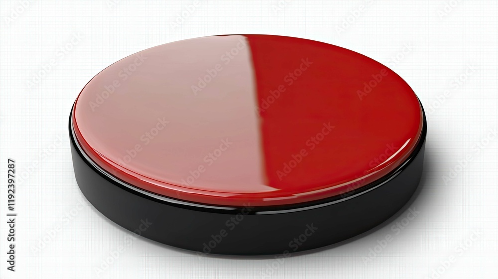 Red and Black Glossy Circle Button: A Minimalist Technological Design Element Red and Black Glossy Circle Button: A Minimalist Technological Design Element