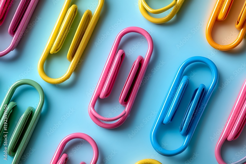 Vibrant Colorful Paperclips on a Light Blue Background Vibrant Colorful Paperclips on a Light Blue Background