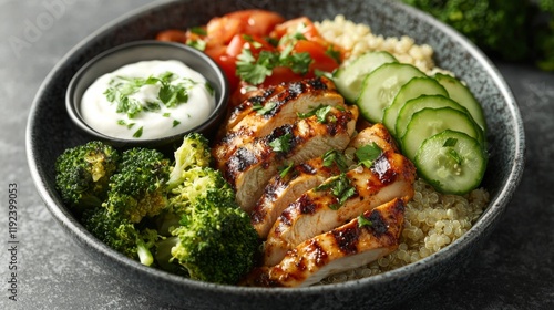 Diabetesfriendly balanced meal flatlay with healthy ingredients photo