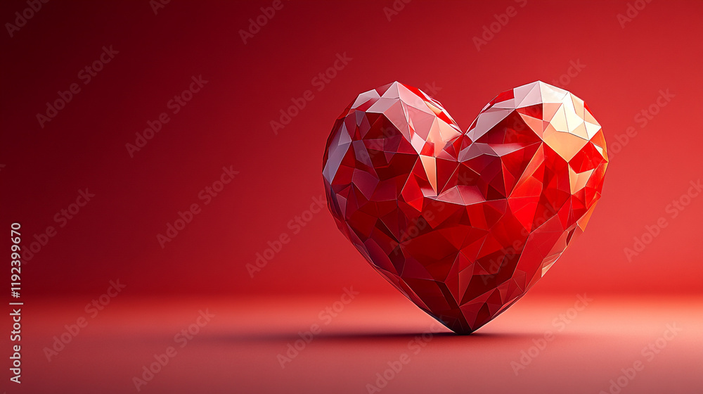 Red geometric heart symbolizes love and affection for Valentine's Day Red geometric heart symbolizes love and affection for Valentine's Day