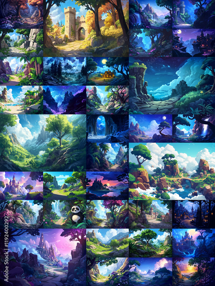 Fototapeta premium 2D abstract gaming background illustration Casual game background environment for adventure or combat mobile game. cartoon style in game art background environment.