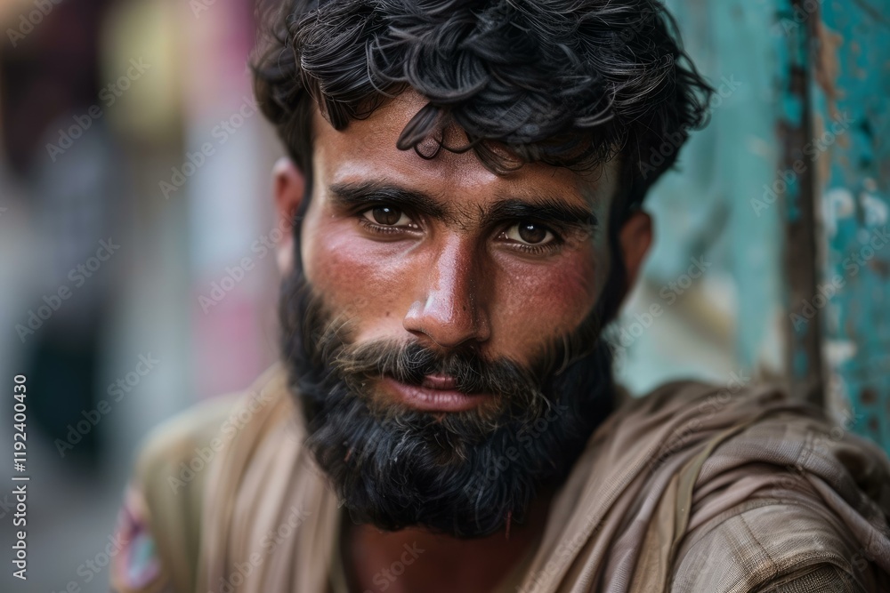 Close up portrait of a pakistani man with a beard, wearing traditional clothes and looking intensely Close up portrait of a pakistani man with a beard, wearing traditional clothes and looking intensely