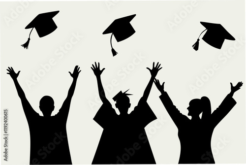 Graduation Celebration. Illustration of a group of graduates tossing their caps in celebration of graduation.