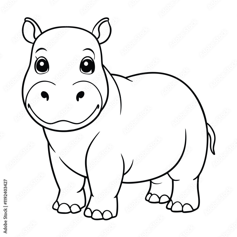 Fototapeta premium cute hippopotamus vector icon line for kids 