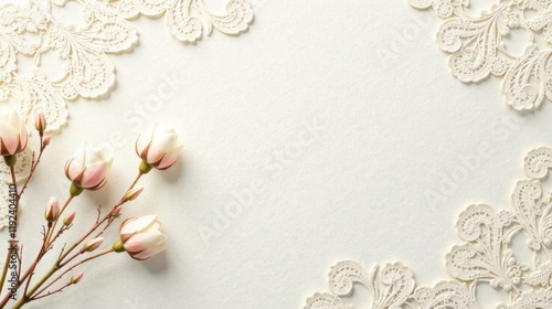 Elegant Floral Design with Delicate Lace Accents, Perfect for Wedding Invitations or Romantic Announcements