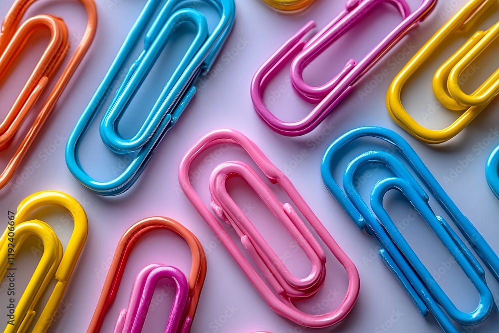 Close-up of colorful paper clips on a light background Close-up of colorful paper clips on a light background