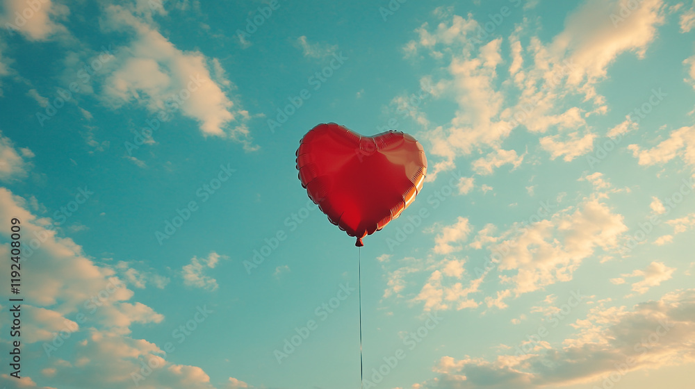 Fototapeta premium Heart-shaped balloon floating in the sky for Valentine's Day celebration