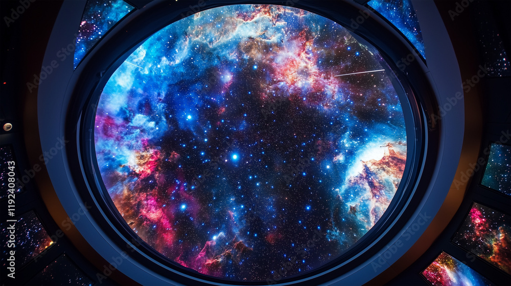 宇宙を映し出すプラネタリウムのドームを真上から撮影 宇宙を映し出すプラネタリウムのドームを真上から撮影
