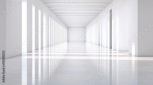 Wallpaper Mural Minimal symmetry idea. A bright, spacious corridor with sleek white walls and polished floors reflecting light. Torontodigital.ca