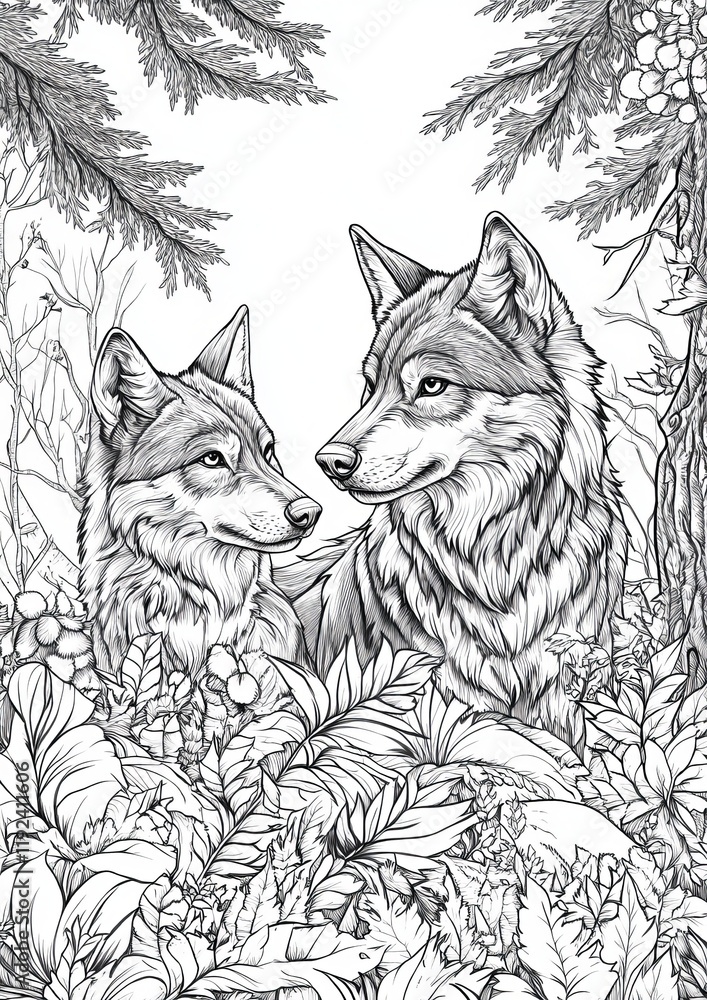 Naklejka premium Wolves Coloring Pages