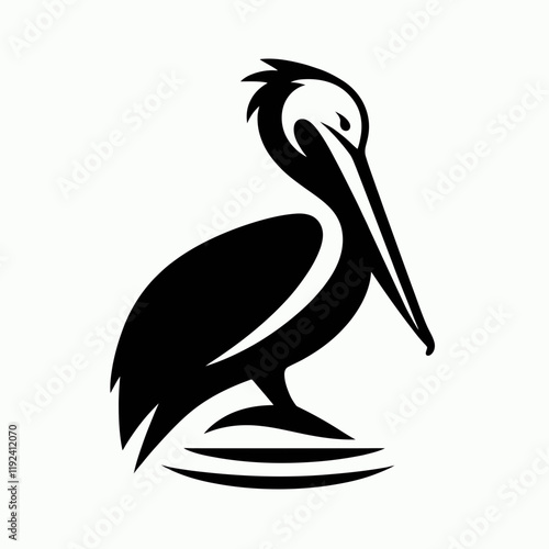 very simple flat and minimalist Pelican silhouette in black on a white background