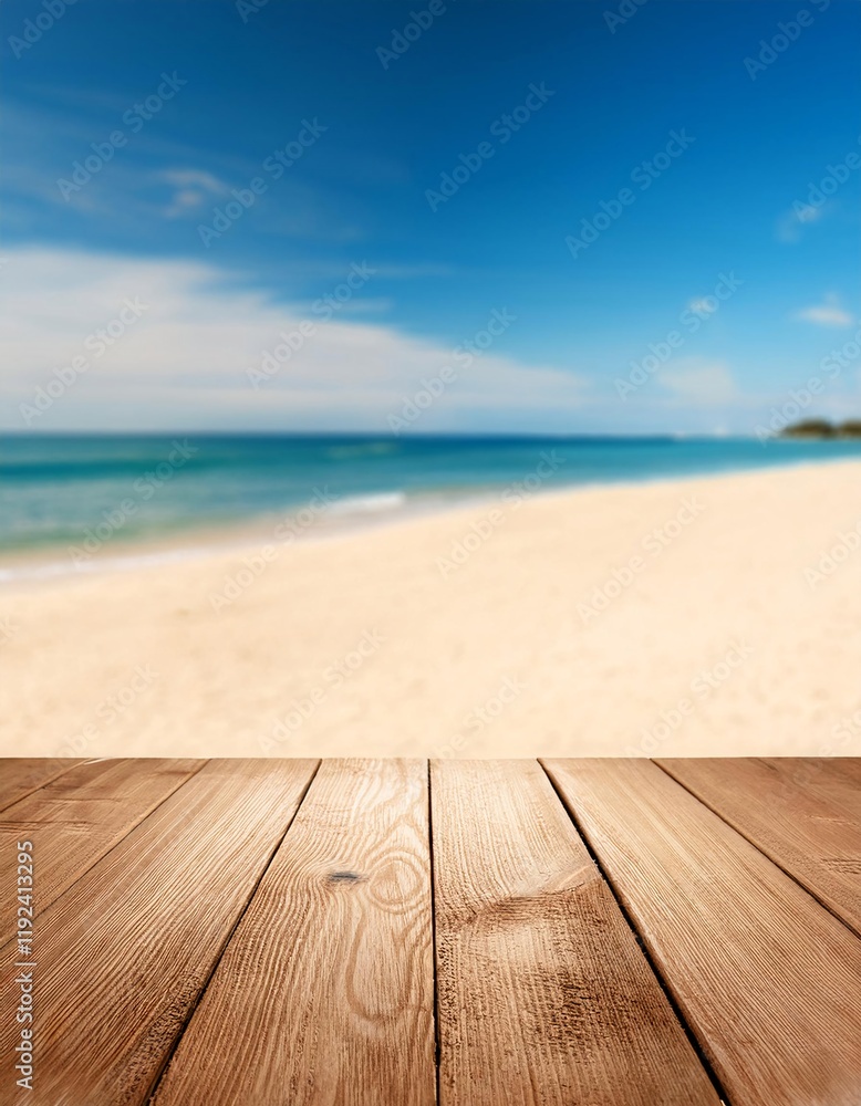Fototapeta premium Table wooden on sea beach
